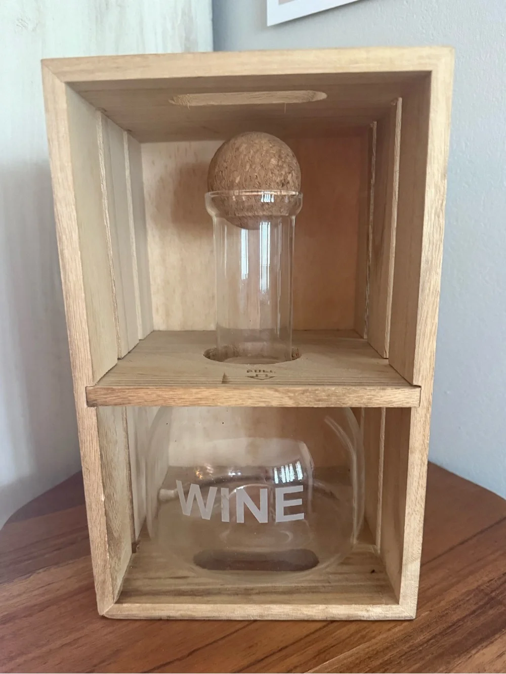Rustic Glass Wine Decanter Carafe with Cork Stopper & Wooden Crate